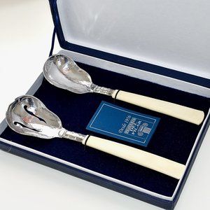 Sterling Silver 925 with Natural Horn handle Serving Spoons Set 2